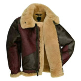 Blouson aviateur B6 en cuir de mouton véritable marron et noir vieilli pour homme